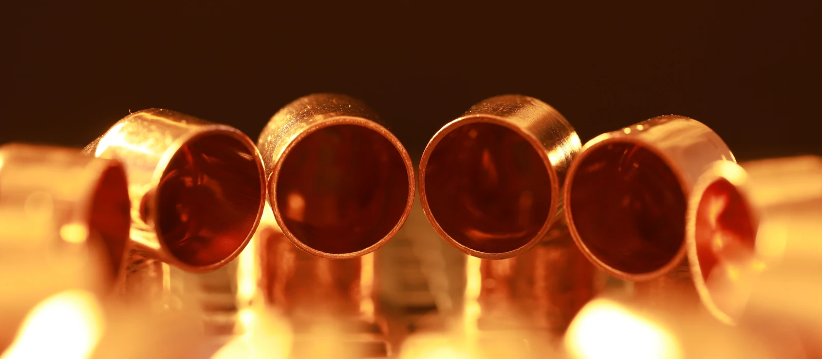 Close-up of copper water pipes and fittings